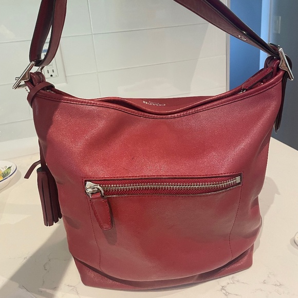 Coach Handbags - Coach Red Leather Hobo Shoulder Bag with Tassel